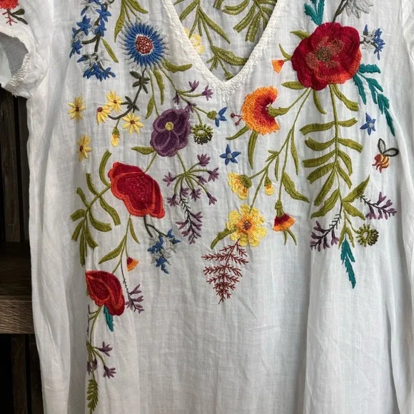 {Johnny Was} Adele Floral Embroidered Drape Tunic Dress, Size S - Picture 3 of 4